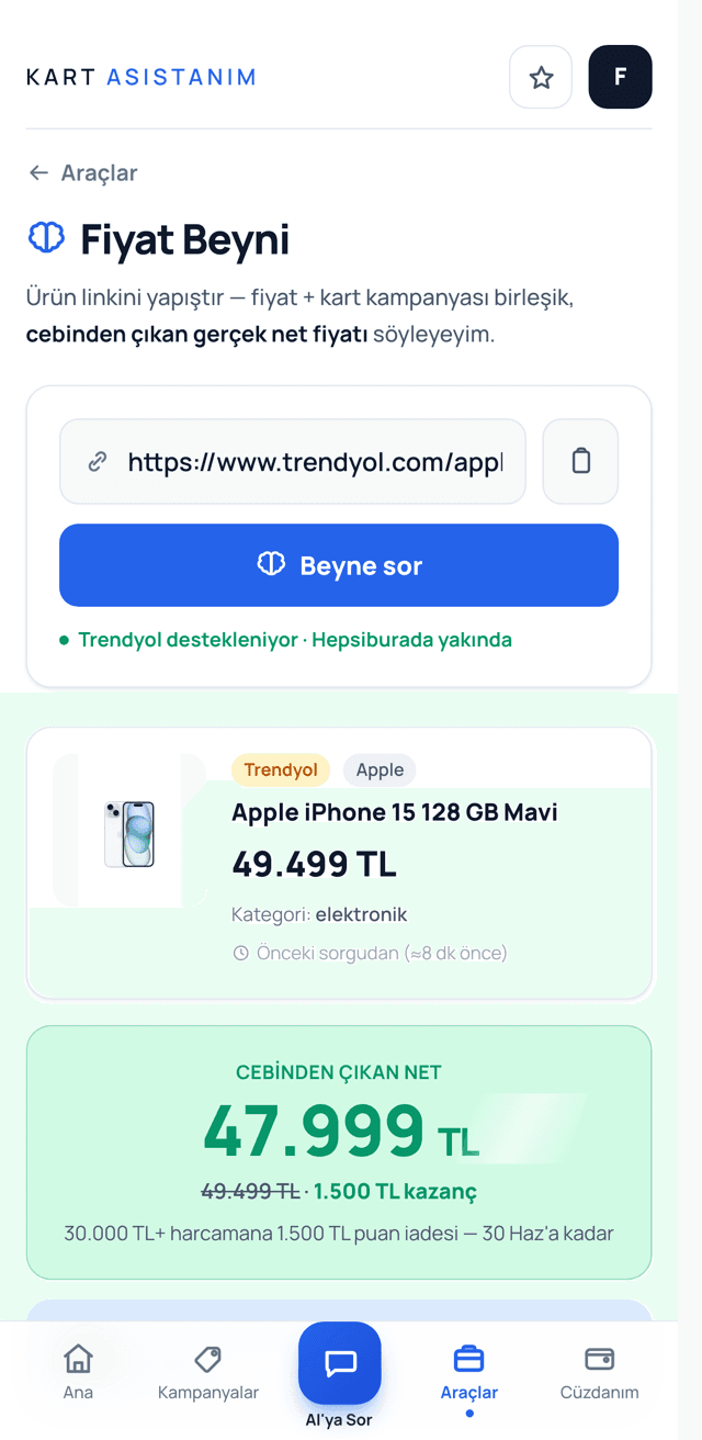 Fiyat Beyni — ürün linkinden cepten çıkan net fiyat ve kazanç